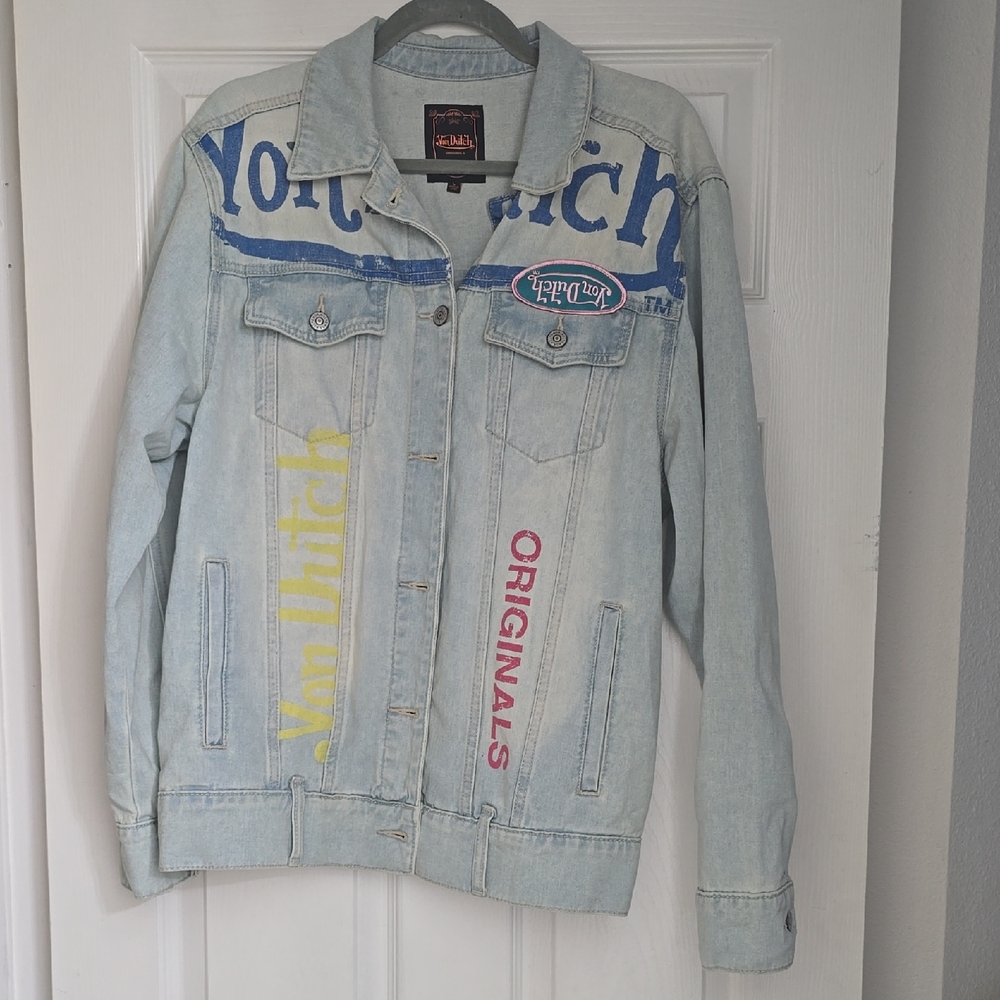 Von Dutch Light Blue Denim Jean Jacket with Multicolor Graphics